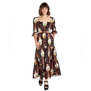 NWT Hutch ModCloth Let's Go Boho Black Long Sleeve Belted Maxi Dress‎ Size 10